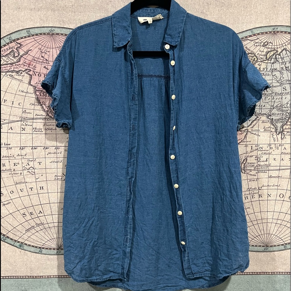 Madewell Denim Ruffle Sleeve Button Down Top